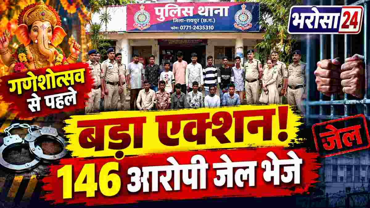 गणेशोत्सव से पहले रायपुर पुलिस का बड़ा एक्शन: 146 आरोपी जेल भेजे, चाकूबाज-शराब तस्कर और हुड़दंगियों पर शिकंजा