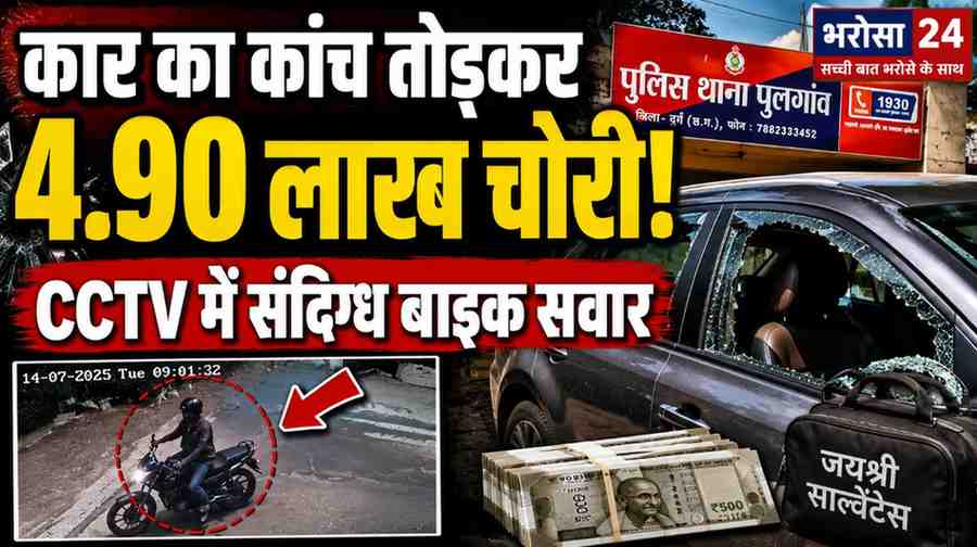 दुर्ग में कार का शीशा तोड़ 4.90 लाख की चोरी: उत्सव शोरूम के सामने खड़ी गाड़ी से कैश उड़ाया, CCTV में संदिग्ध बाइक सवार नजर आया