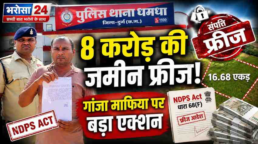 दुर्ग में NDPS की बड़ी कार्रवाई: गांजा तस्करी से कमाई 8 करोड़ की 16.68 एकड़ जमीन फ्रीज