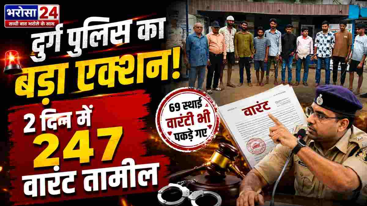 दुर्ग पुलिस का बड़ा वारंट अभियान: 2 दिन में 247 न्यायालयीन वारंट तामील, 69 स्थाई वारंटी भी पकड़े गए